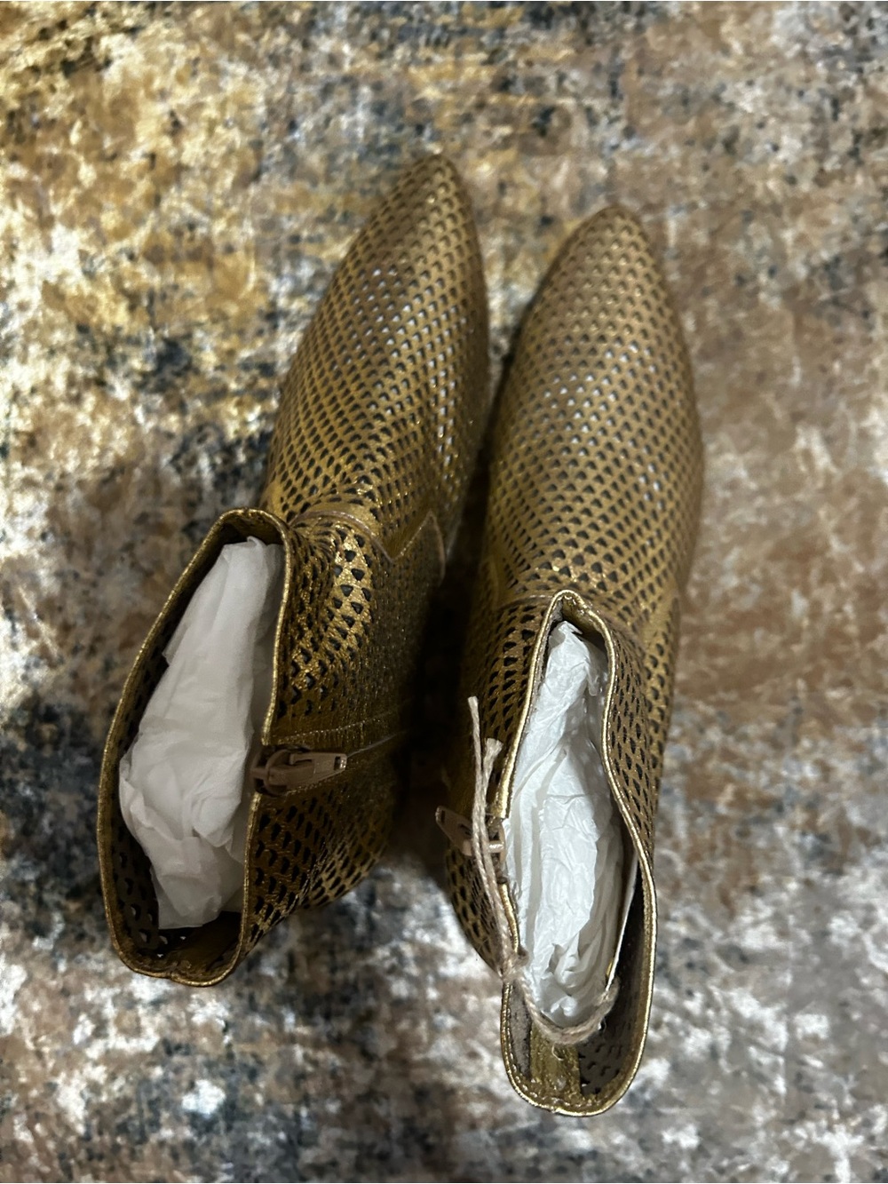 Rachel Comey Pointed Toe Perforated Metallic Brown Ankle Boots - women